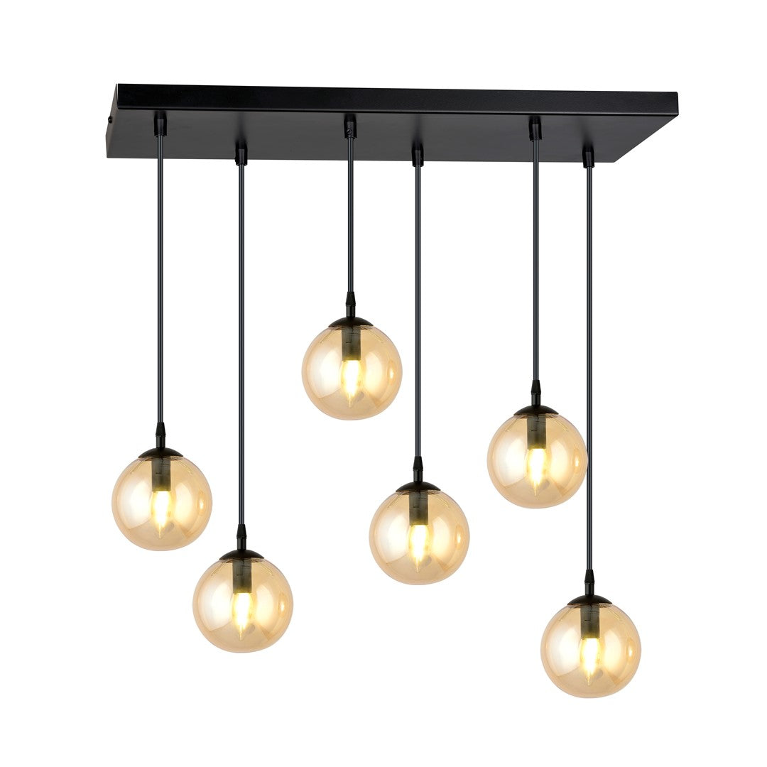 COSMO 6 Pendellampe – Sort & Ravfarvet Glas | Emibig