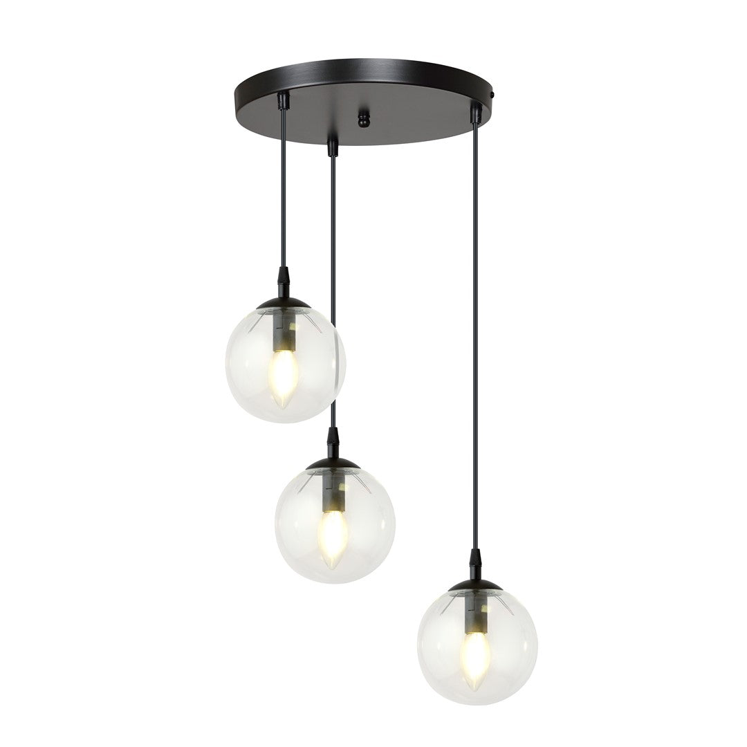 COSMO 3 PREMIUM Pendellampe – Sort & transparent Glas | Emibig