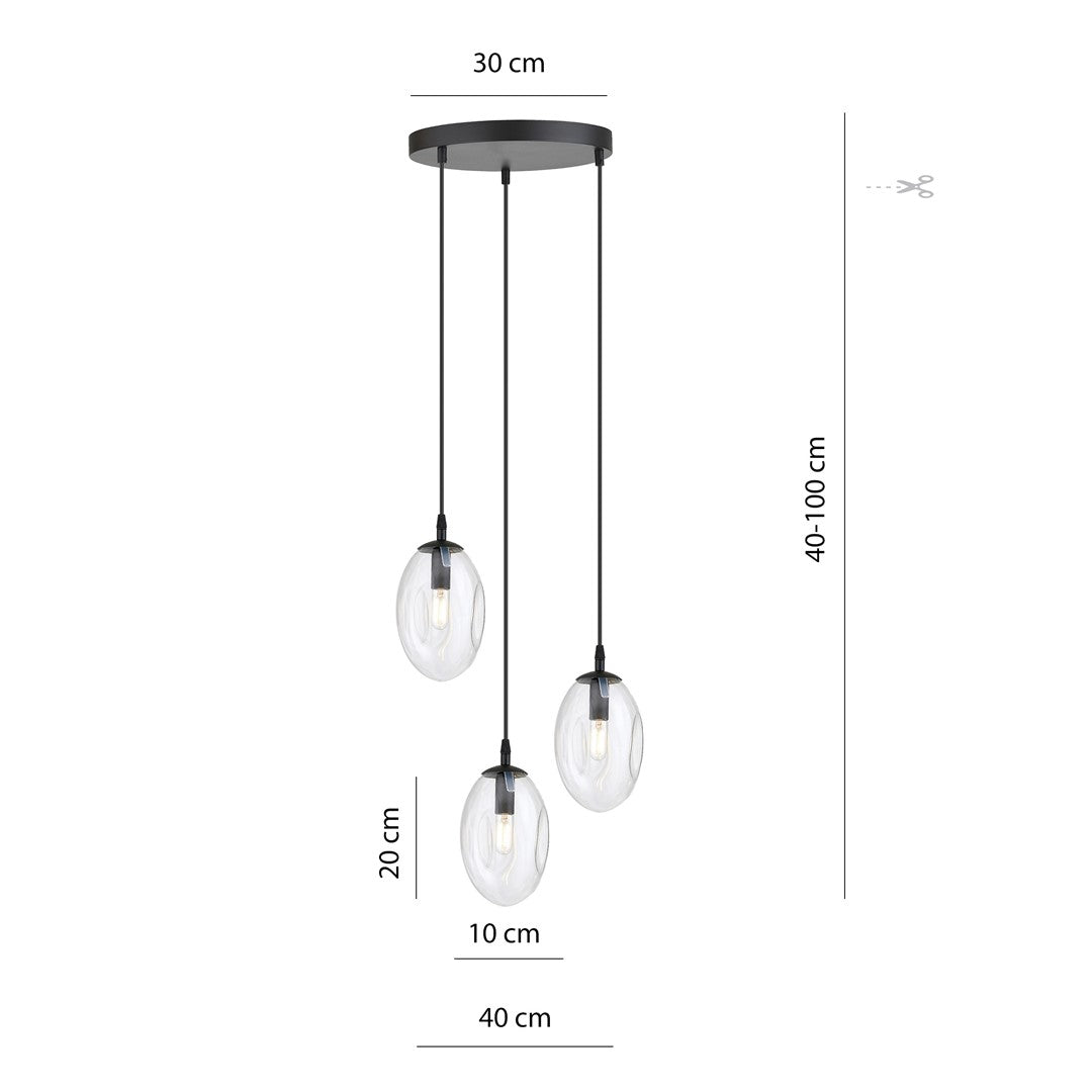 ASTRAL 3 Pendellampe - Sort & Transparent Glas | Emibig