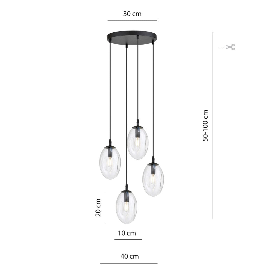 ASTRAL 4 Pendellampe - Sort & Transparent Glas | Emibig