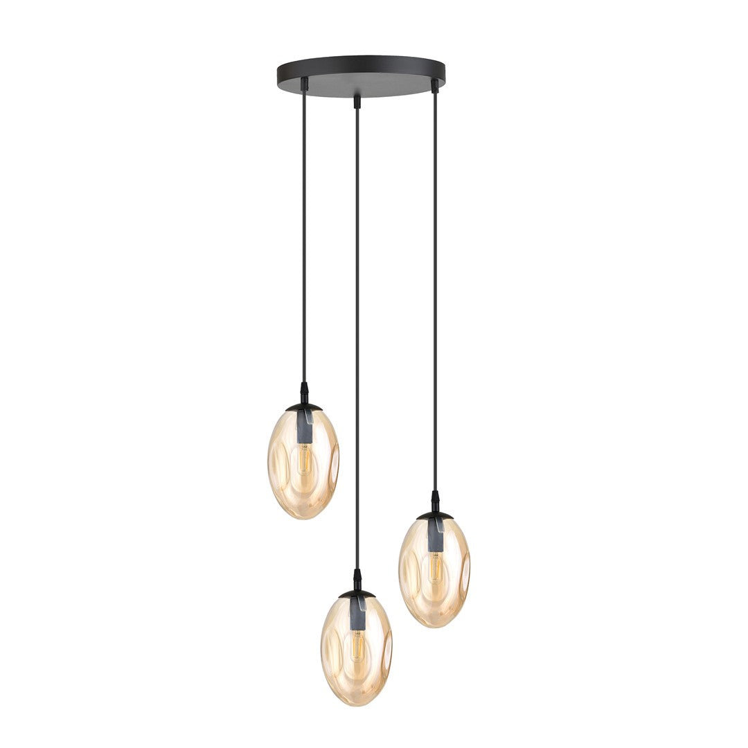 ASTRAL 3 Pendellampe – Sort & Ravfarvet Glas | Emibig