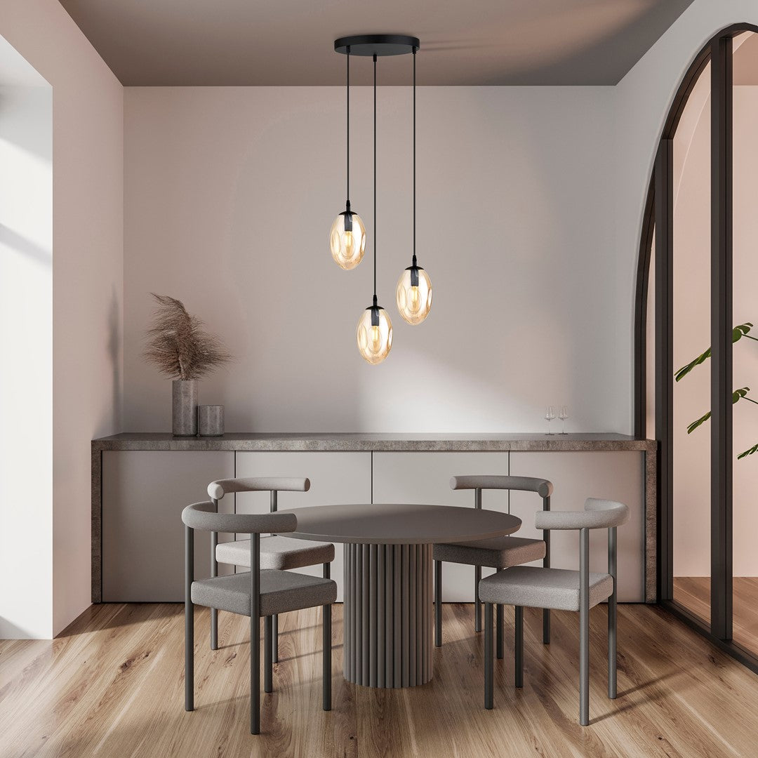 ASTRAL 3 Pendellampe – Sort & Ravfarvet Glas | Emibig