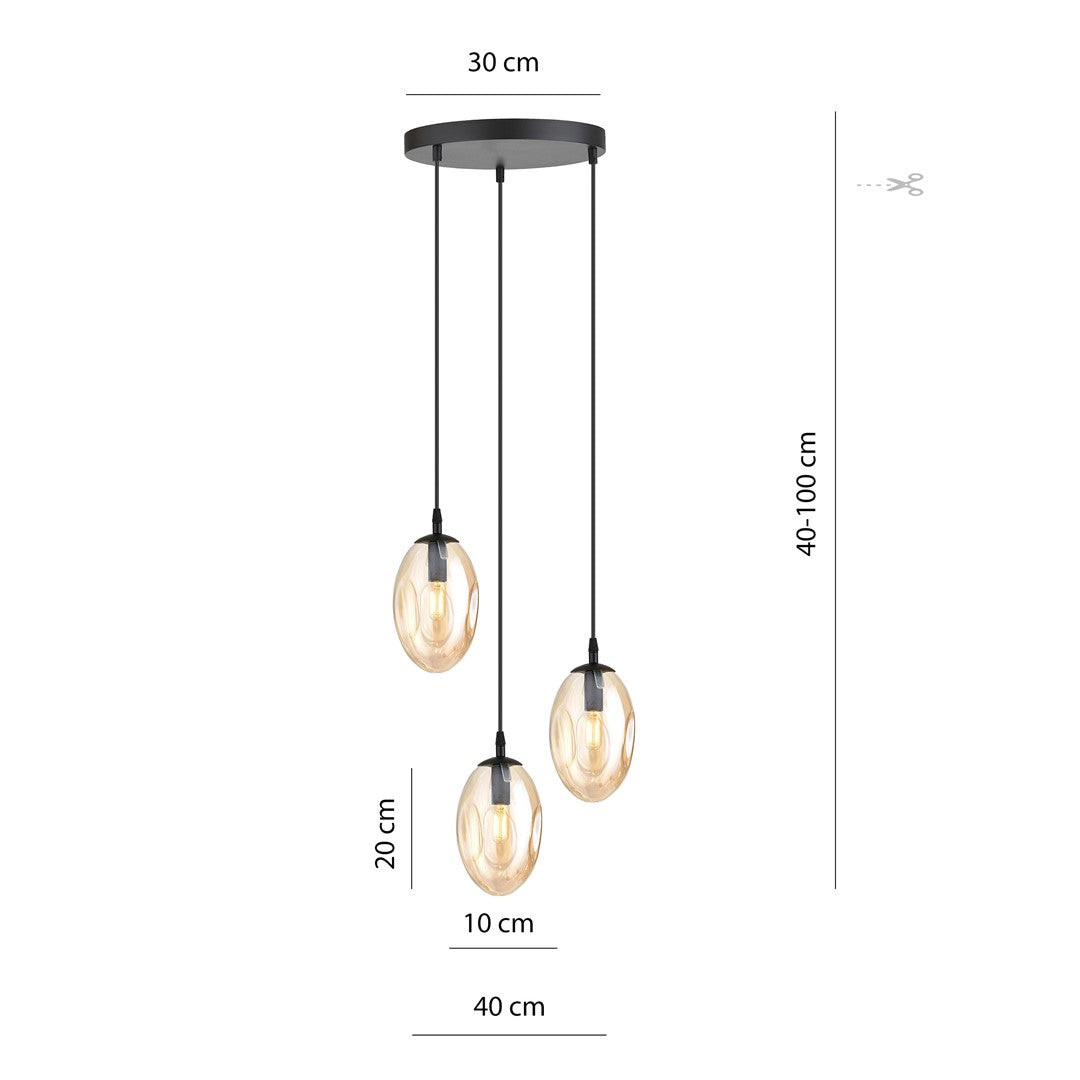 ASTRAL 3 Pendellampe – Sort & Ravfarvet Glas | Emibig