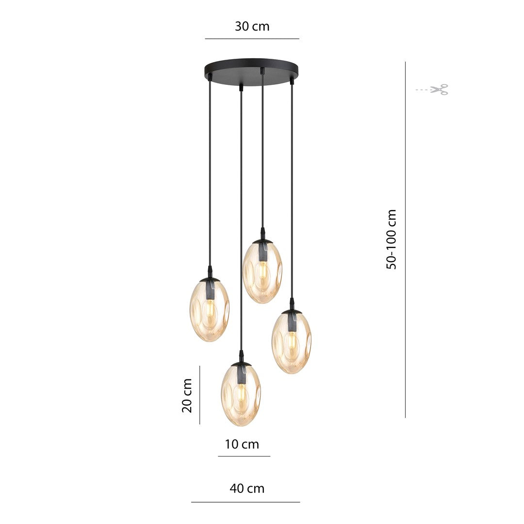 ASTRAL 4 Pendellampe – Sort & Ravfarvet Glas | Emibig