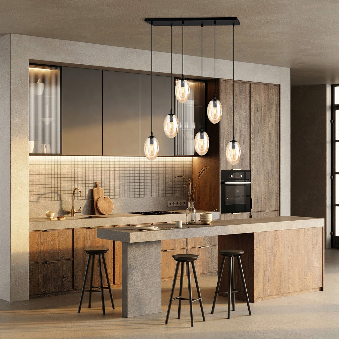 ASTRAL 6 Pendellampe – Sort & Ravfarvet Glas | Emibig