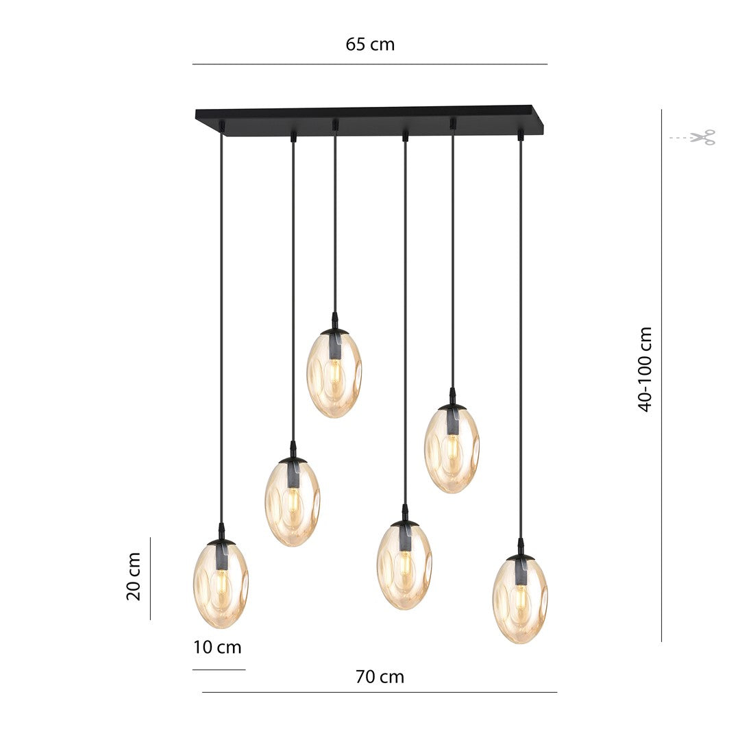 ASTRAL 6 Pendellampe – Sort & Ravfarvet Glas | Emibig
