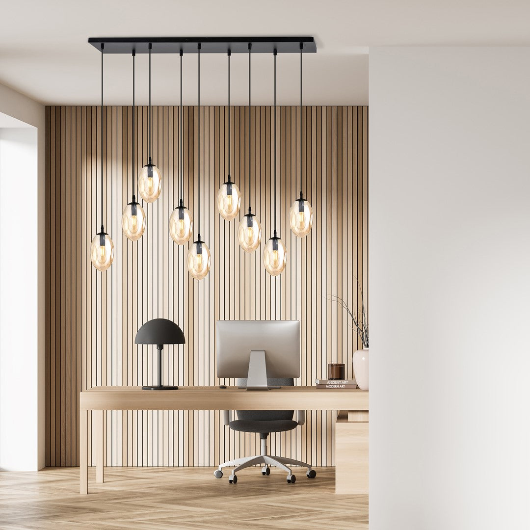 ASTRAL 9 Pendellampe – Sort & Ravfarvet Glas | Emibig