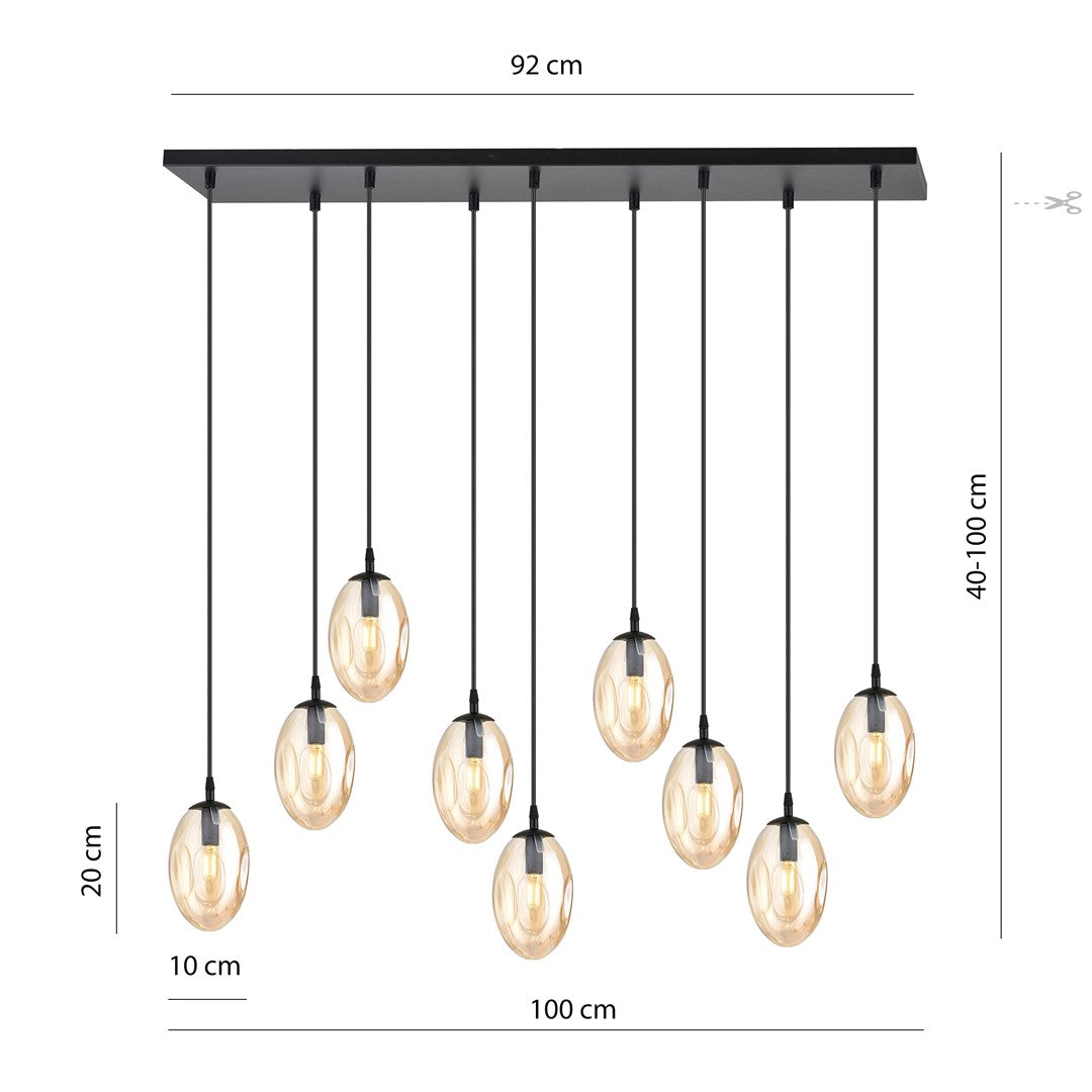 ASTRAL 9 Pendellampe – Sort & Ravfarvet Glas | Emibig