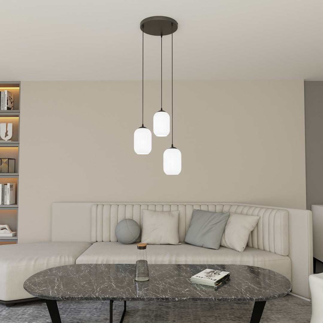 VERDI 3PREM Sort/Opal pendellampe | Emibig
