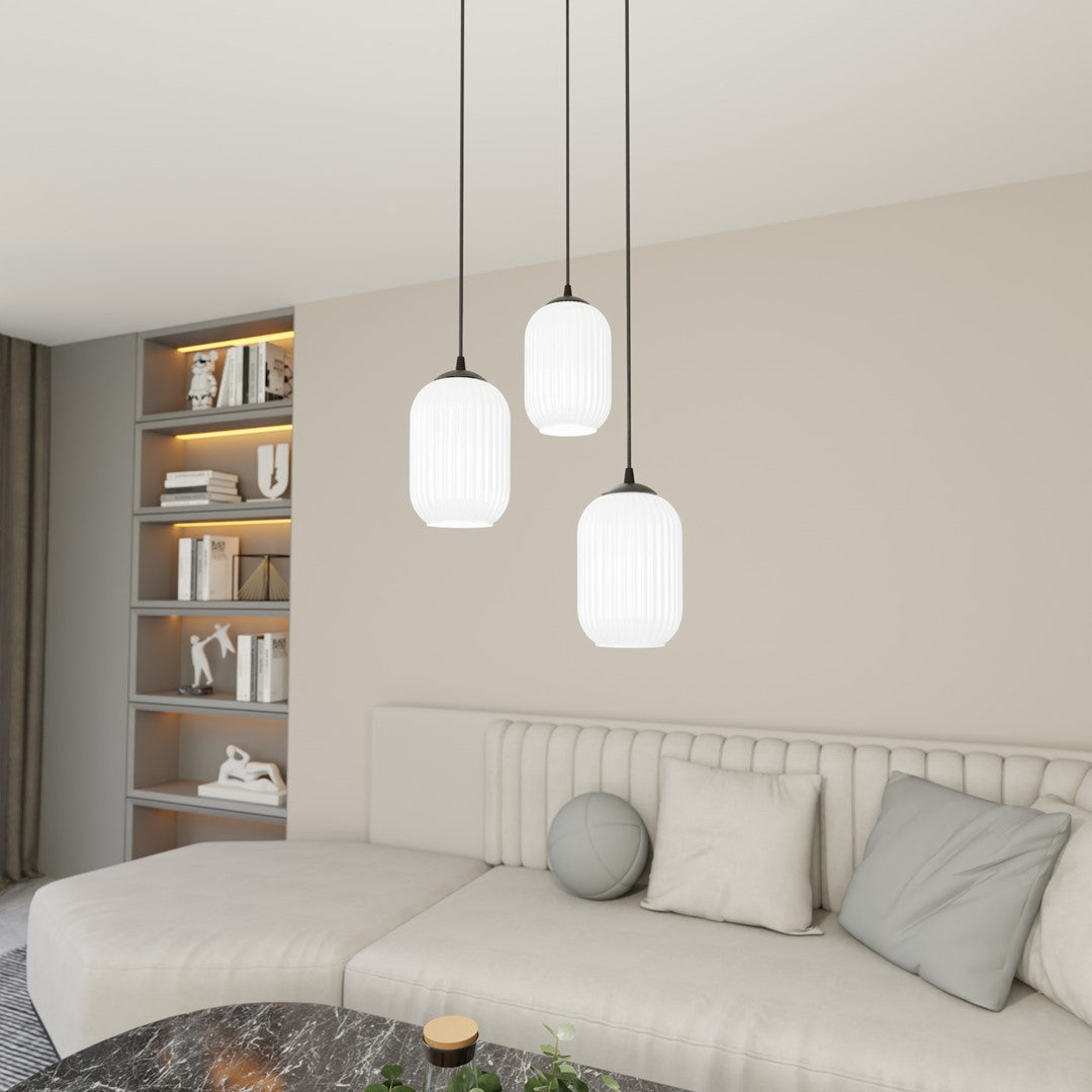 VERDI 3PREM Sort/Opal pendellampe | Emibig
