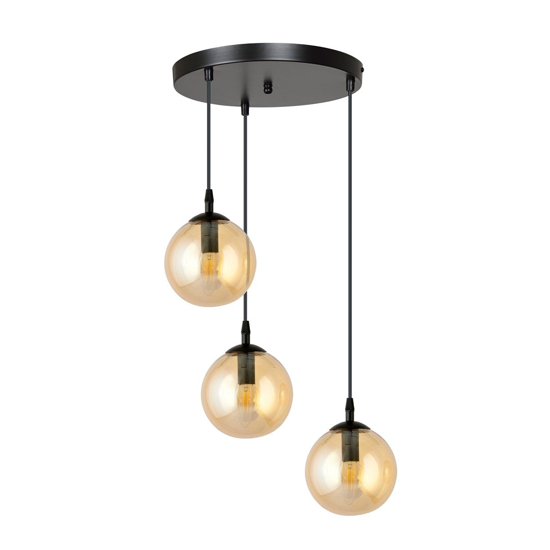 COSMO 3 PREMIUM Pendellampe – Sort & Ravfarvet Glas | Emibig