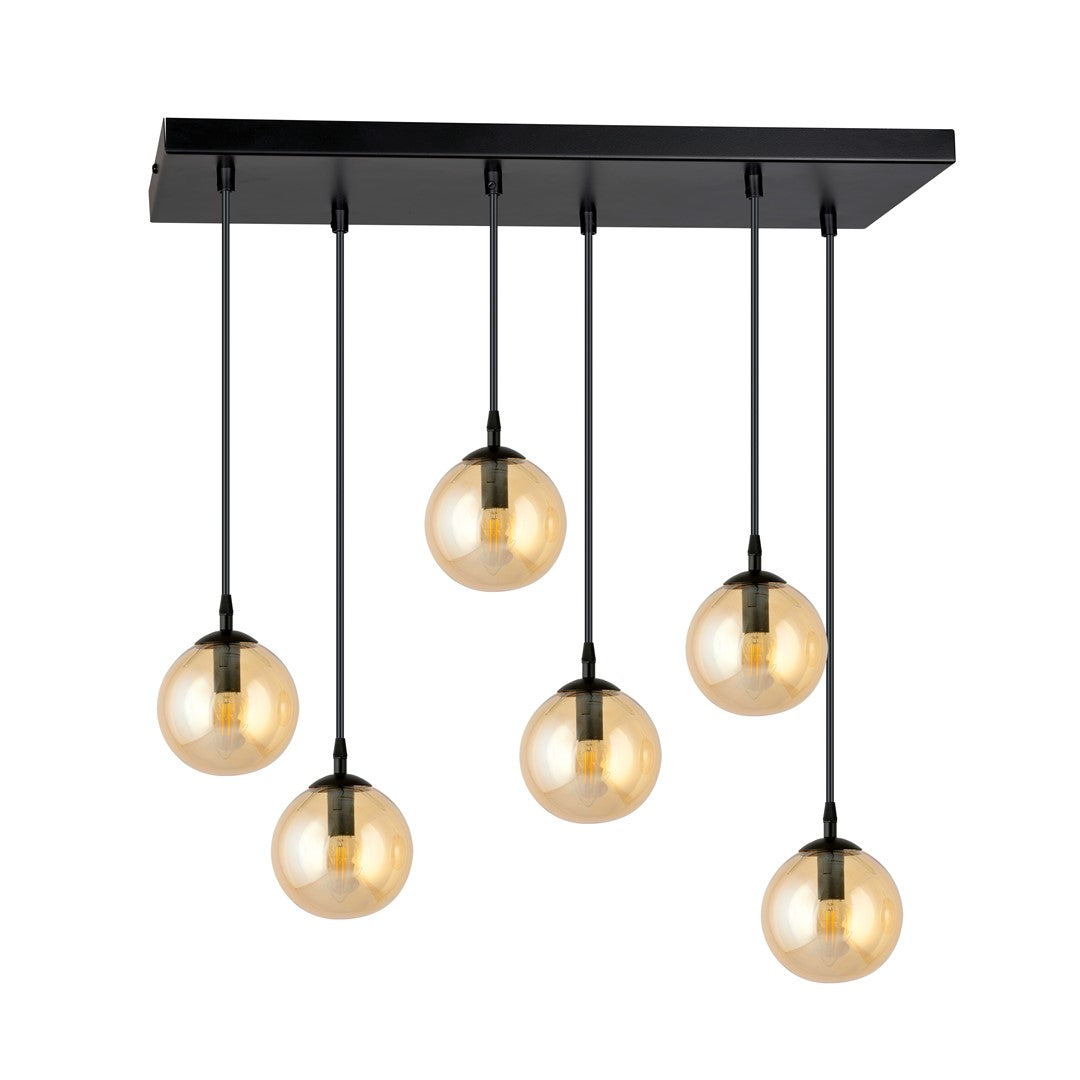 COSMO 6 Pendellampe – Sort & Ravfarvet Glas | Emibig