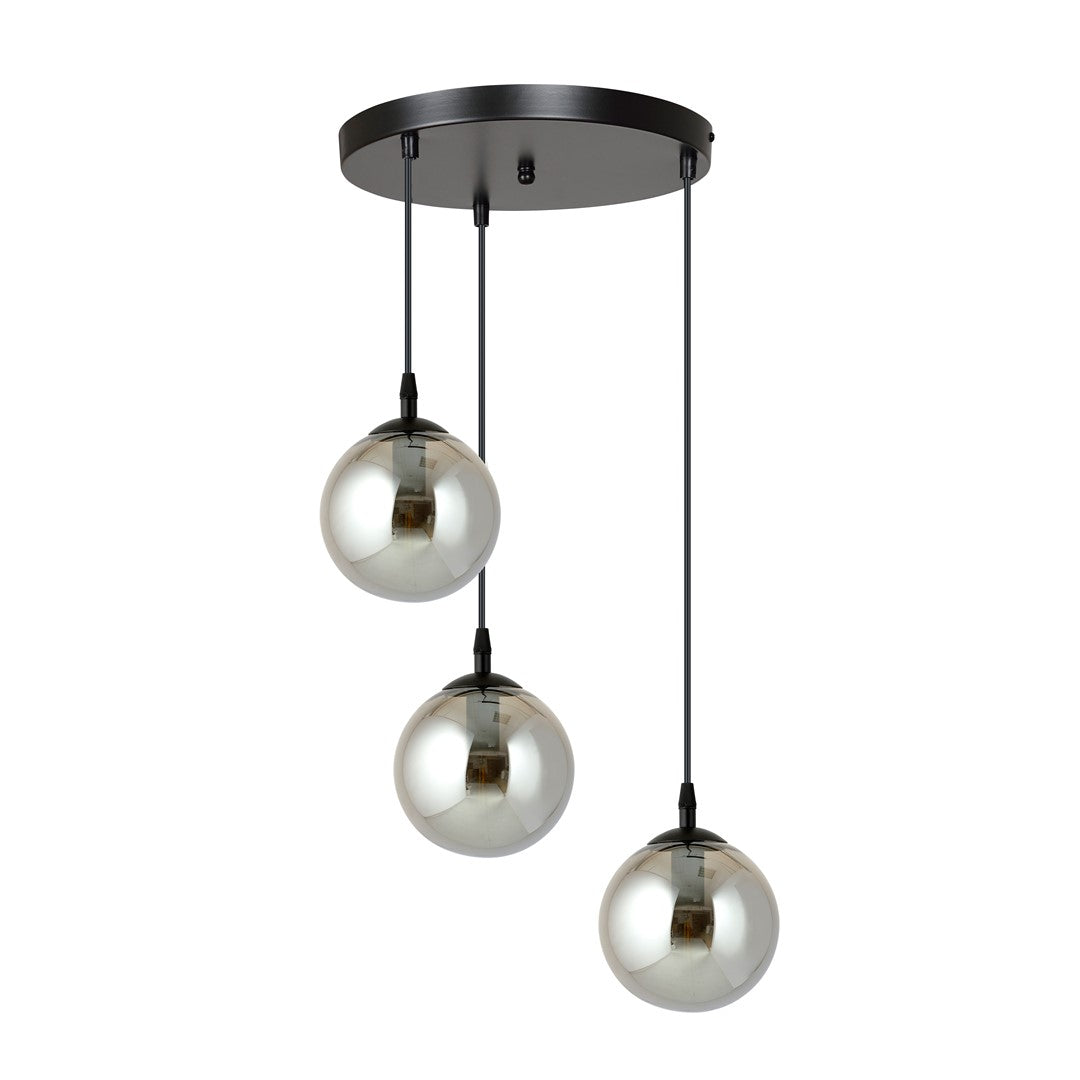 COSMO 3 PREMIUM Pendellampe – Sort & Grafitfarvet Glas | Emibig