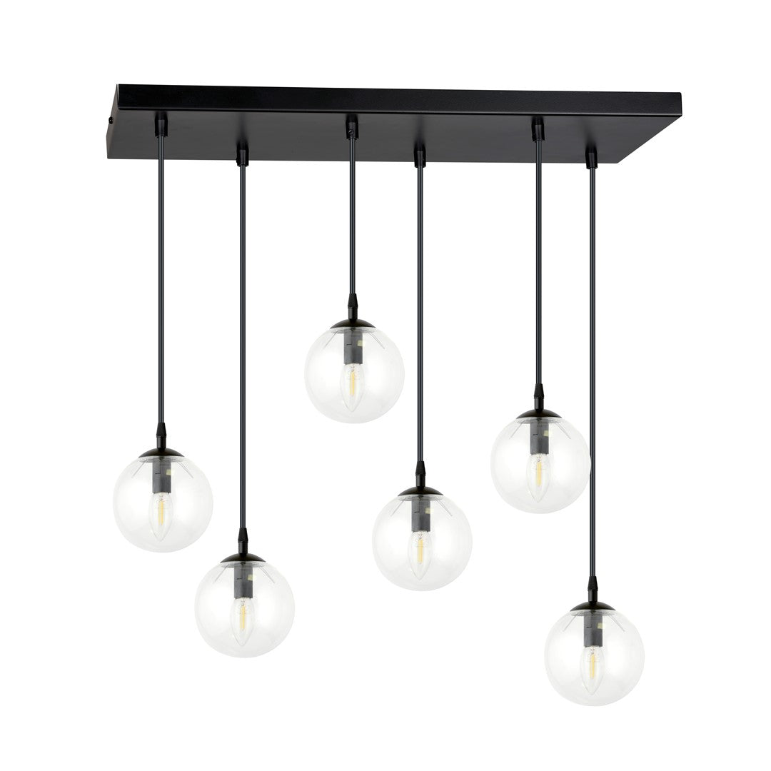 COSMO 6 Pendellampe – Sort & transparent Glas | Emibig