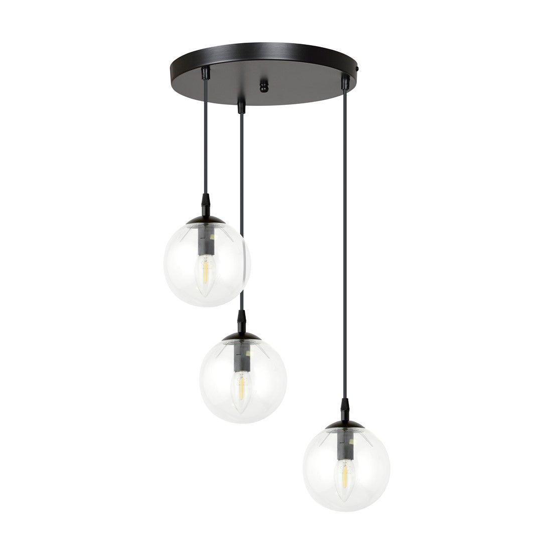 COSMO 3 PREMIUM Pendellampe – Sort & transparent Glas | Emibig
