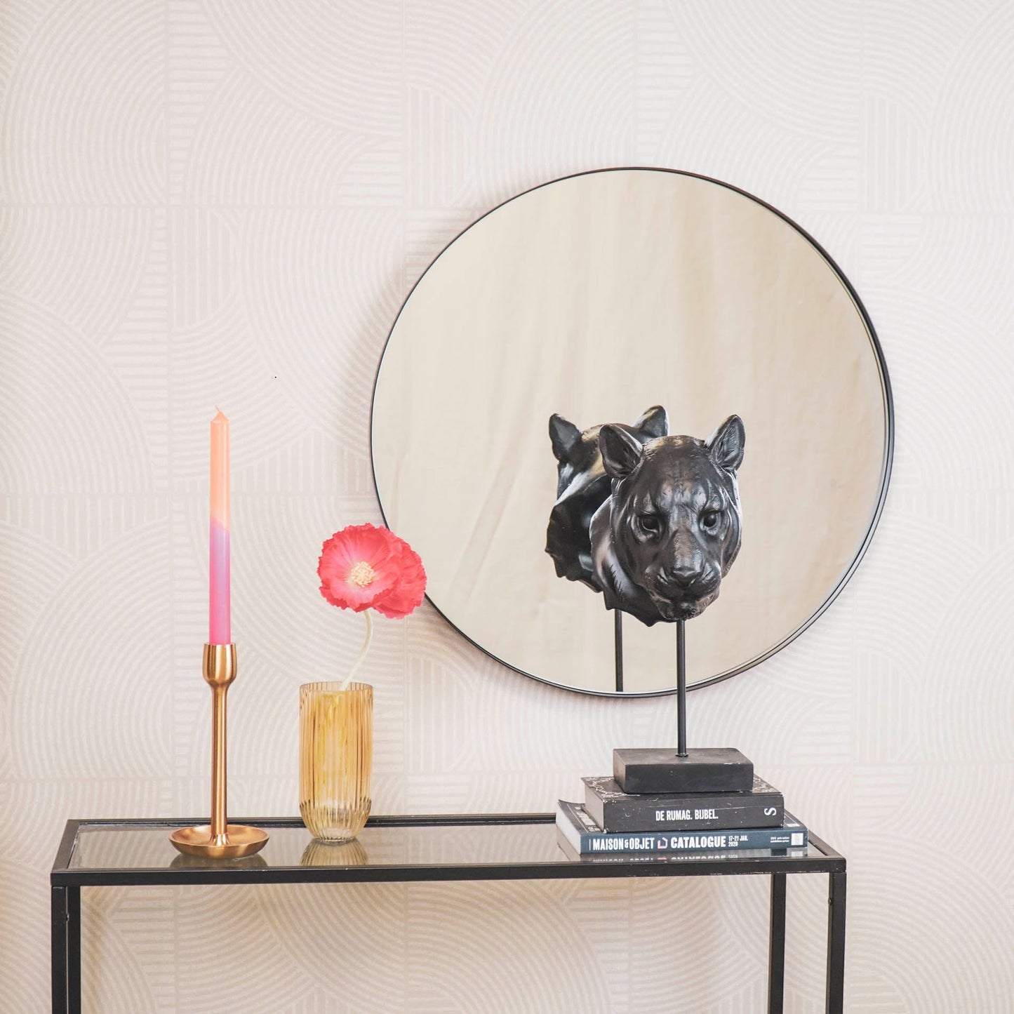 Housevitamin Rundt spejl - Metal - Sort - 60x3x60cm
