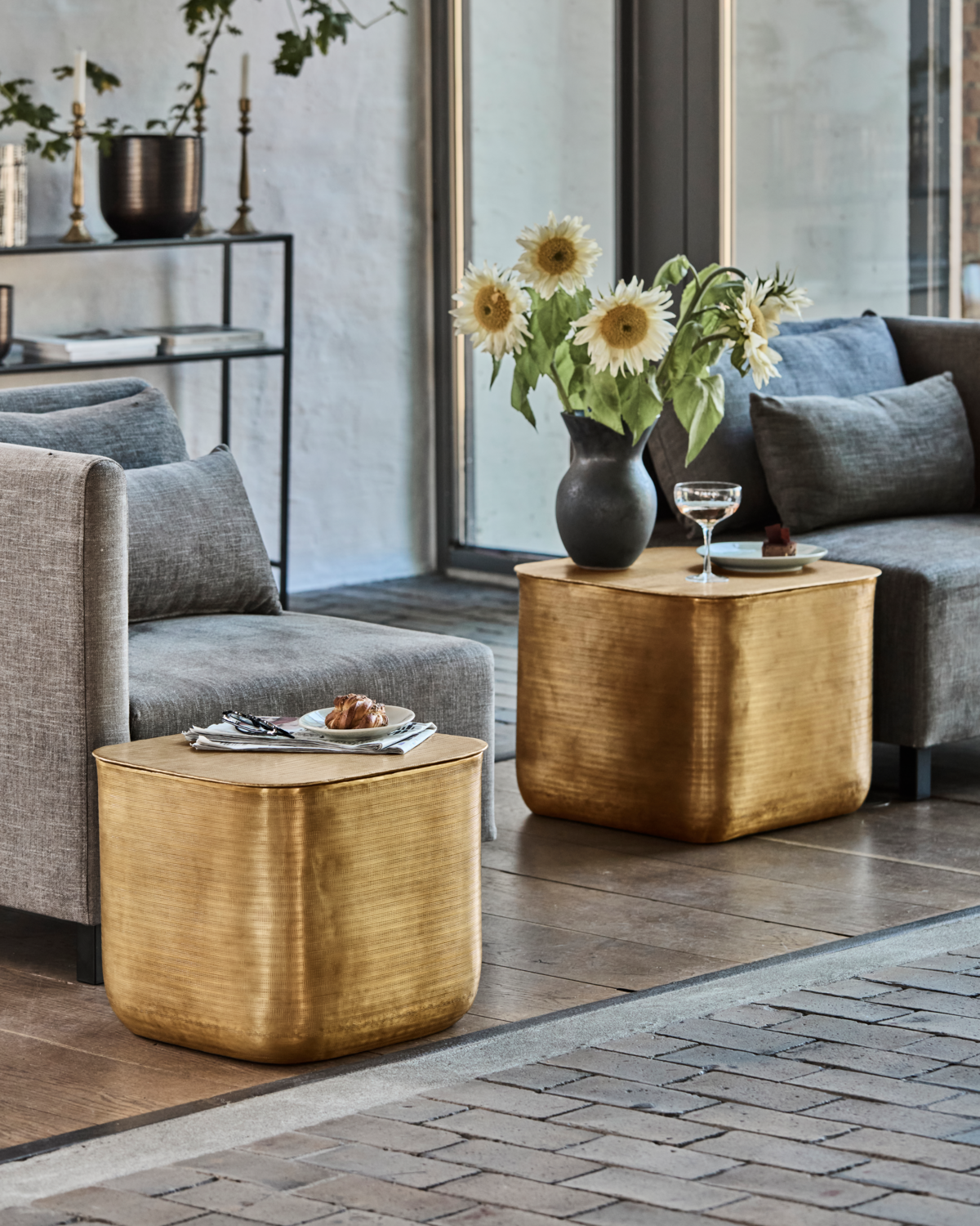 House Doctor Sofabord, Cajas med opbevaring, Gylden