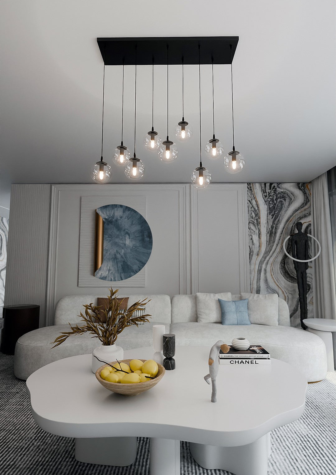 COSMO 9 Pendellampe – Sort & transparent Glas | Emibig