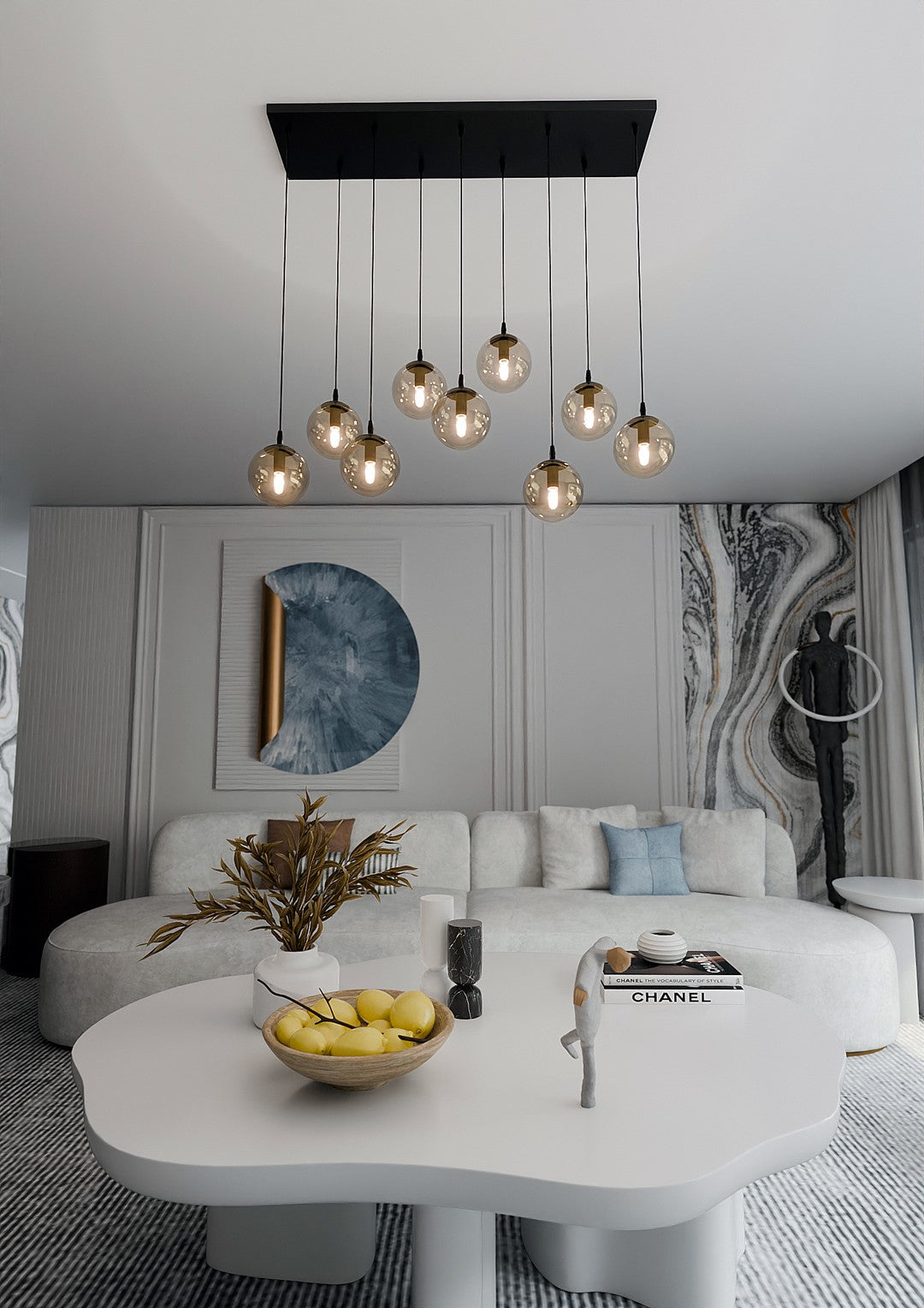 COSMO 9 Pendellampe – Sort & Ravfarvet Glas | Emibig