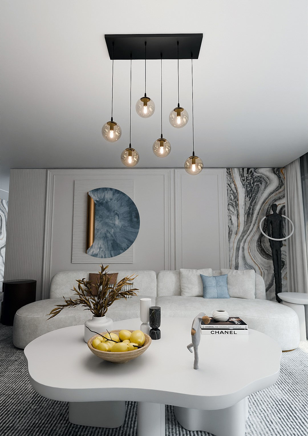 COSMO 6 Pendellampe – Sort & Ravfarvet Glas | Emibig