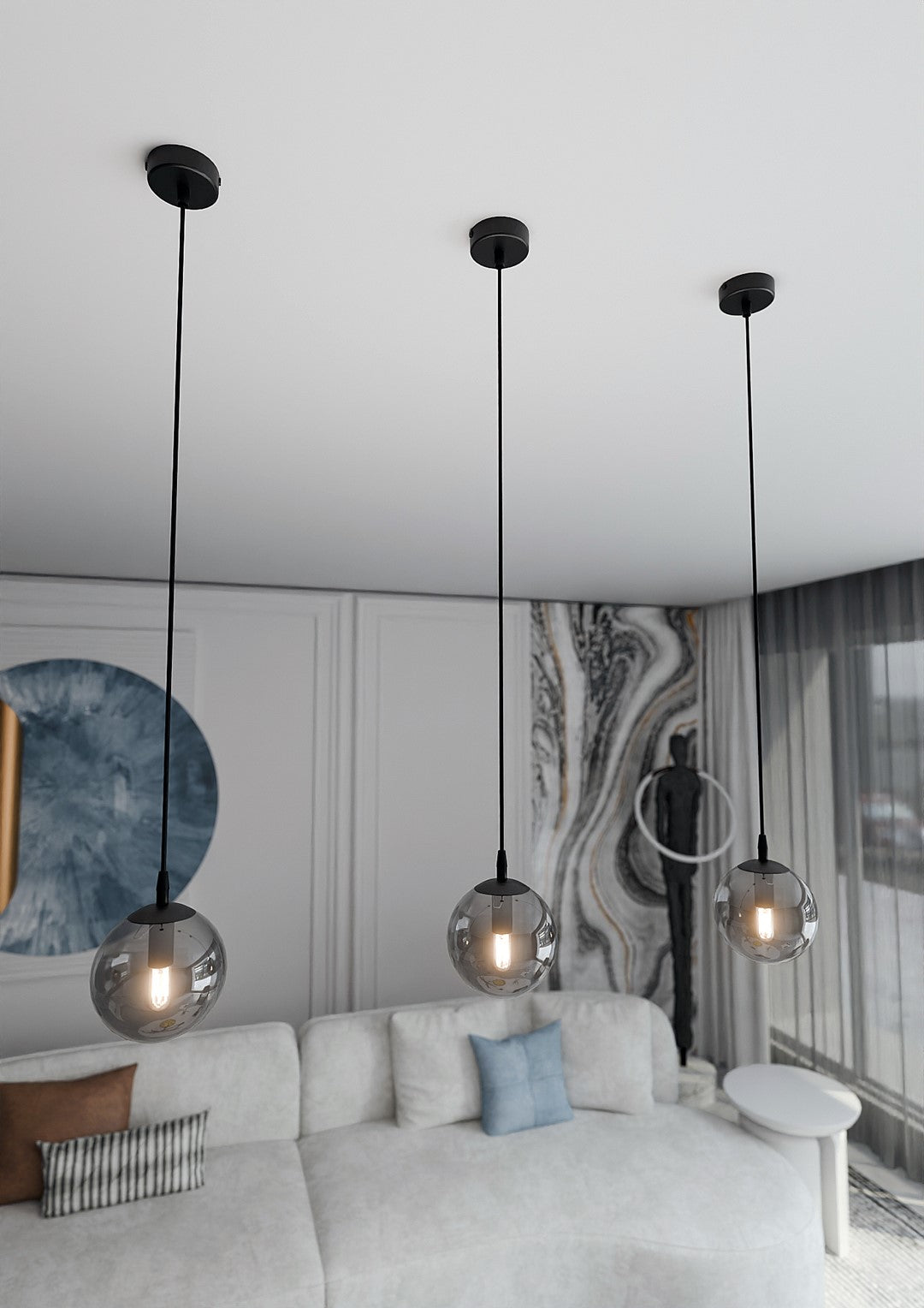 COSMO 1 Pendellampe – Sort & Grafitfarvet Glas | Emibig
