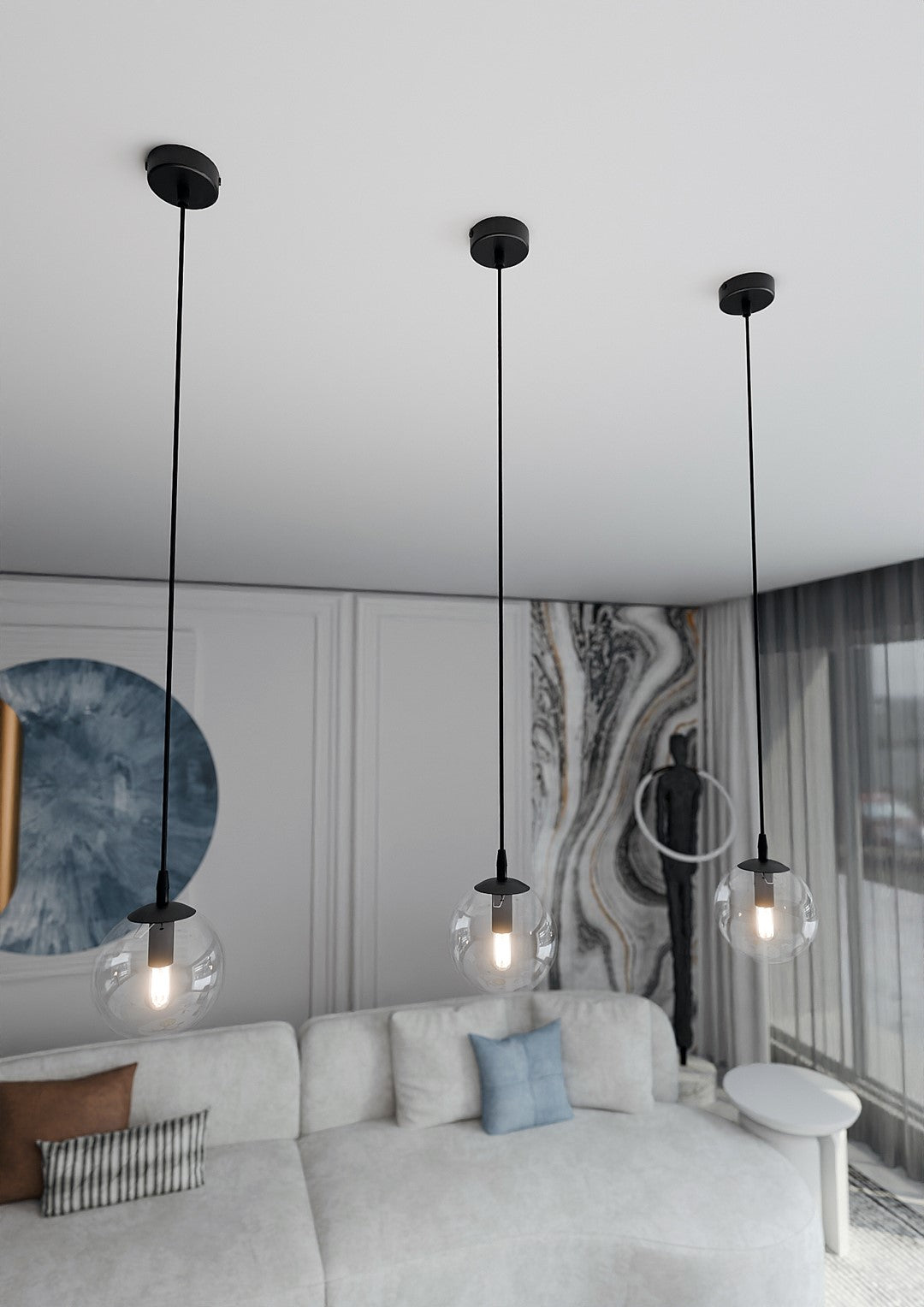 COSMO 1 Pendellampe – Sort & transparent Glas | Emibig