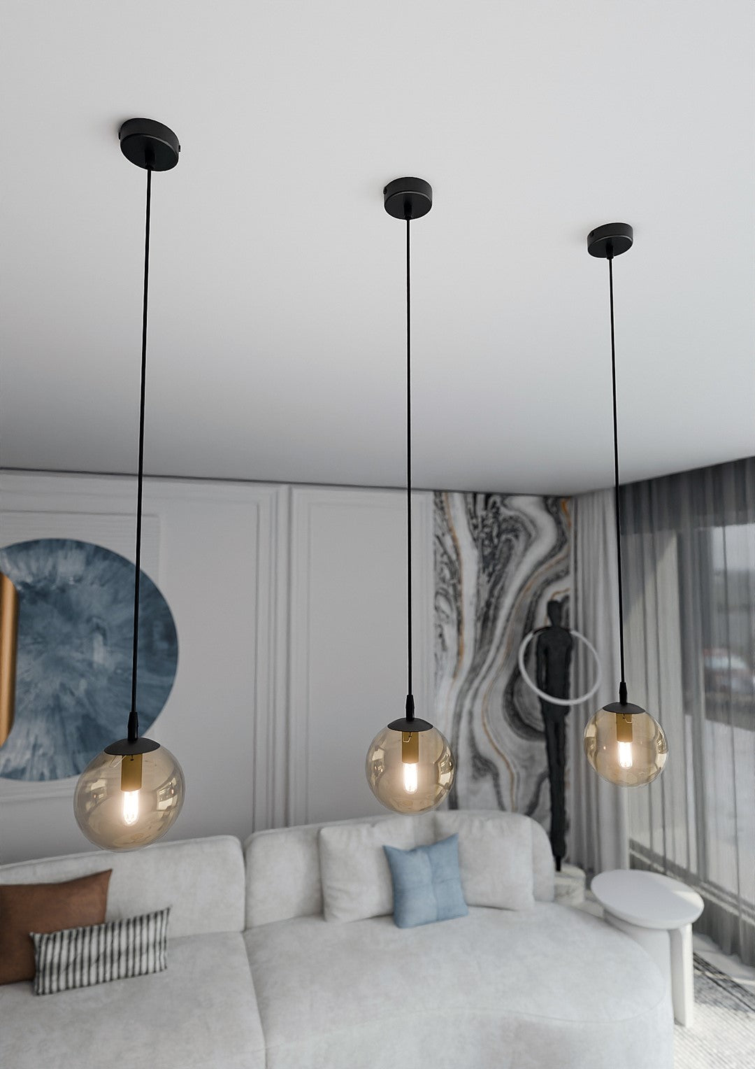 COSMO 1 Pendellampe – Sort & Ravfarvet Glas | Emibig