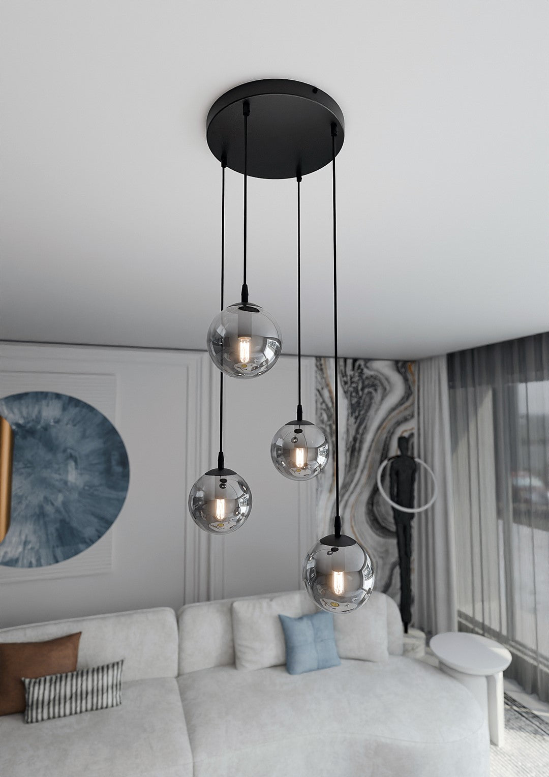 COSMO 4 PREMIUM Pendellampe – Sort & Grafitfarvet Glas | Emibig
