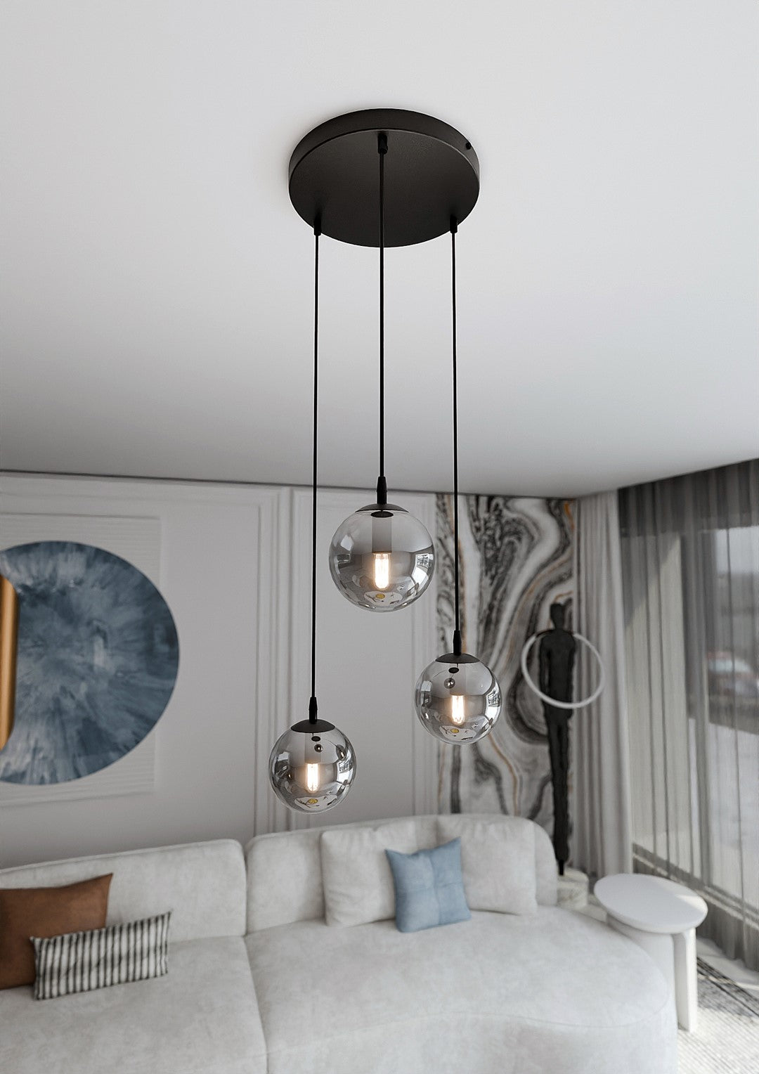 COSMO 3 PREMIUM Pendellampe – Sort & Grafitfarvet Glas | Emibig