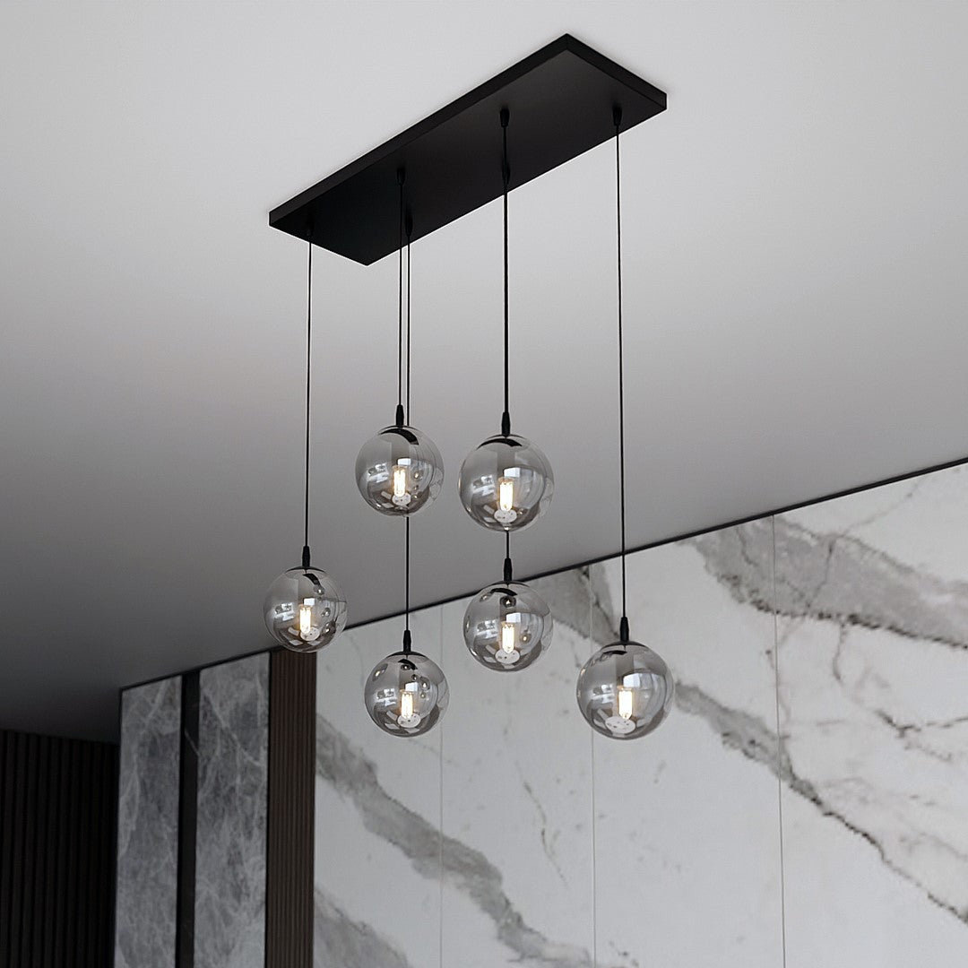 COSMO 6 Pendellampe – Sort & Grafitfarvet Glas | Emibig