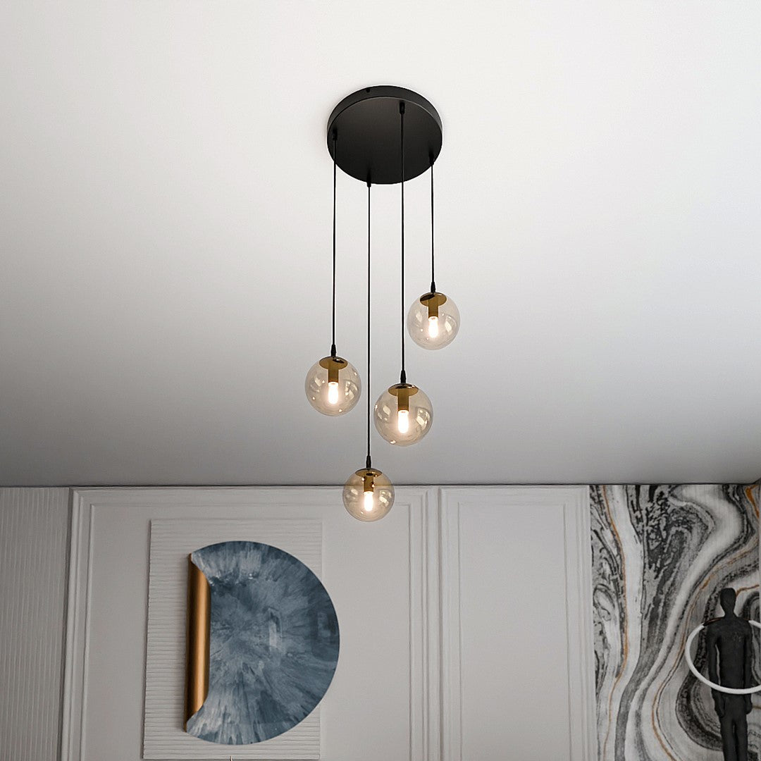 COSMO 4 Pendellampe – Sort & Ravfarvet Glas | Emibig