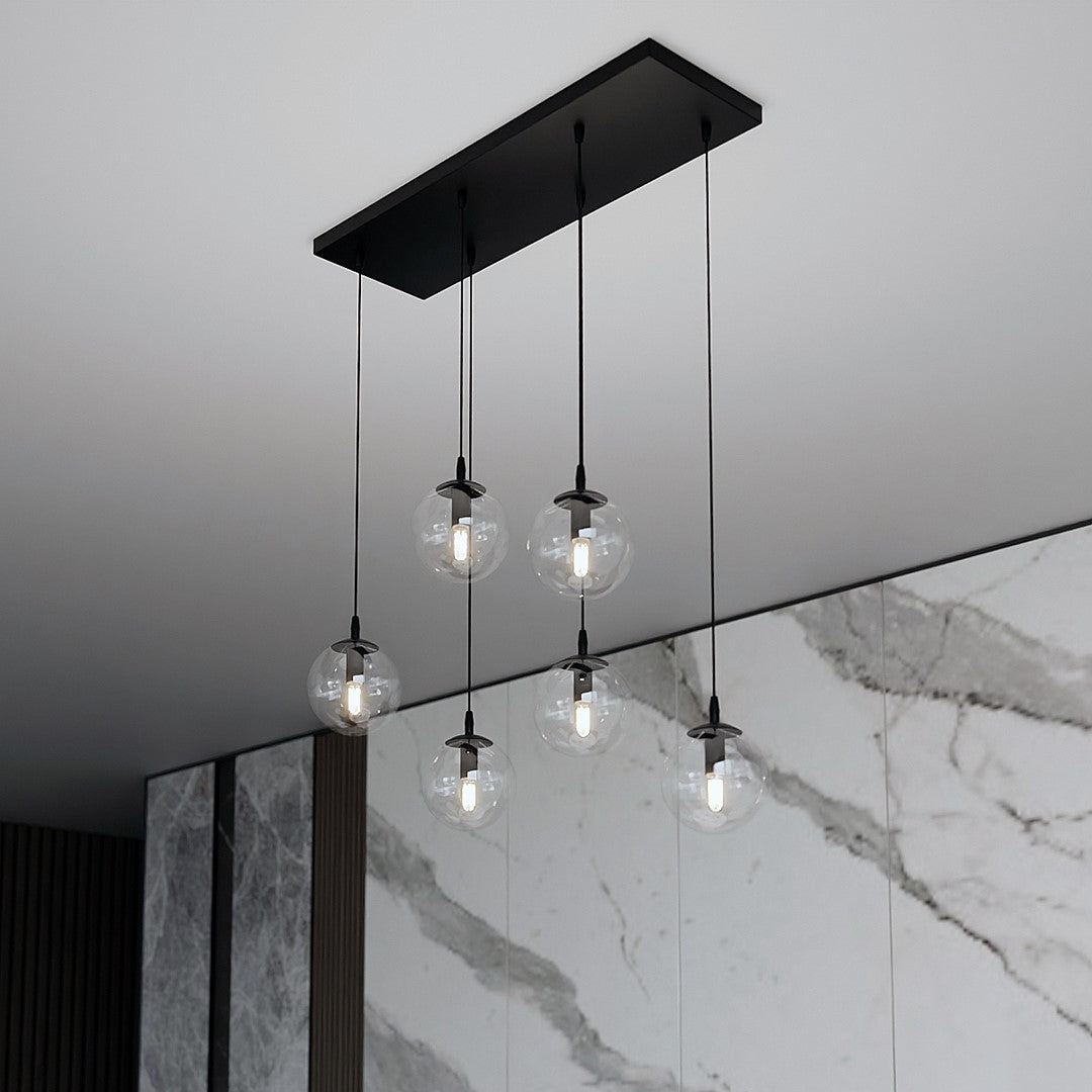 COSMO 6 Pendellampe – Sort & transparent Glas | Emibig