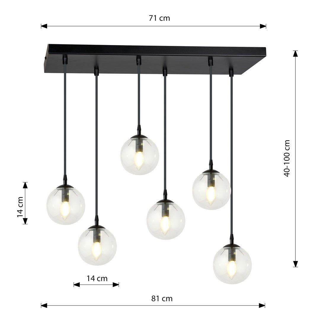 COSMO 6 Pendellampe – Sort & transparent Glas | Emibig