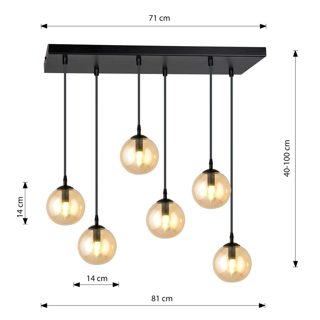 COSMO 6 Pendellampe – Sort & Ravfarvet Glas | Emibig