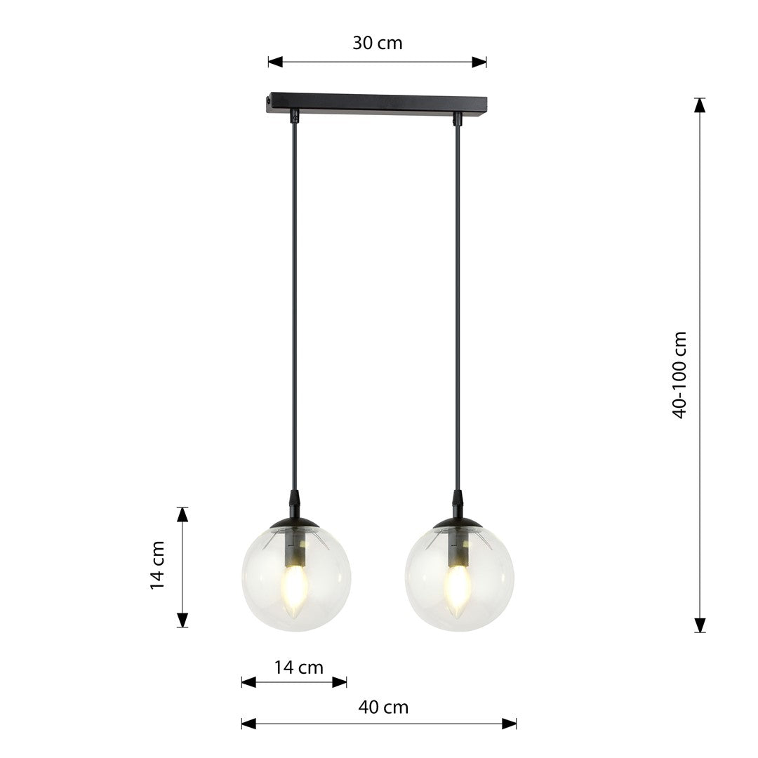 COSMO 2 Pendellampe – Sort & transparent Glas | Emibig