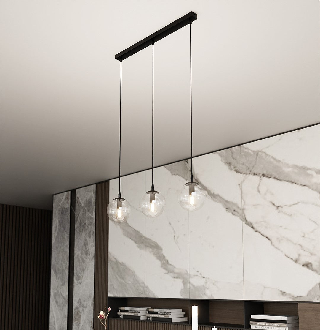 COSMO 3 Pendellampe – Sort & transparent Glas | Emibig