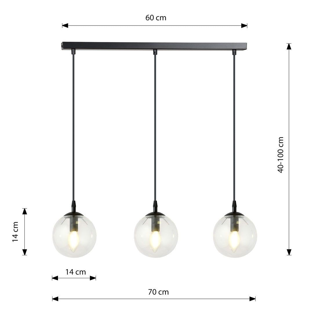 COSMO 3 Pendellampe – Sort & transparent Glas | Emibig