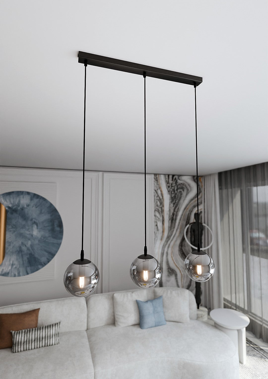 COSMO 3 Pendellampe – Sort & Grafitfarvet Glas | Emibig