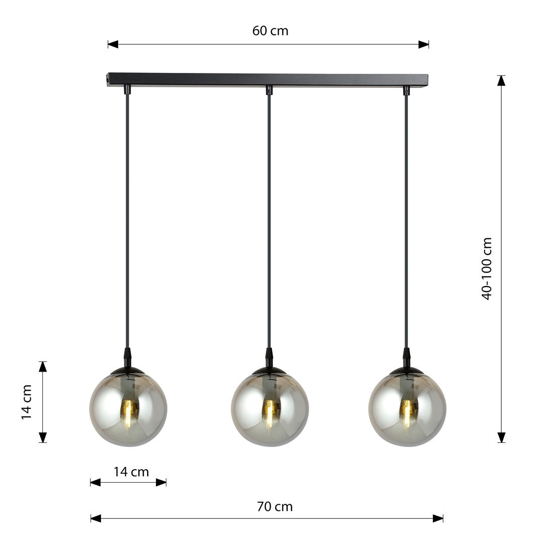 COSMO 3 Pendellampe – Sort & Grafitfarvet Glas | Emibig