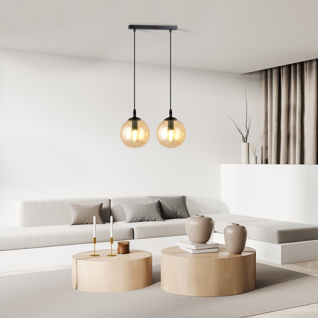 COSMO 2 Pendellampe – Sort & Ravfarvet Glas | Emibig