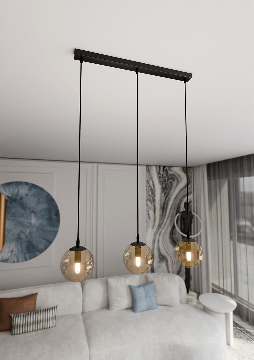 COSMO 3 Pendellampe – Sort & Ravfarvet Glas | Emibig