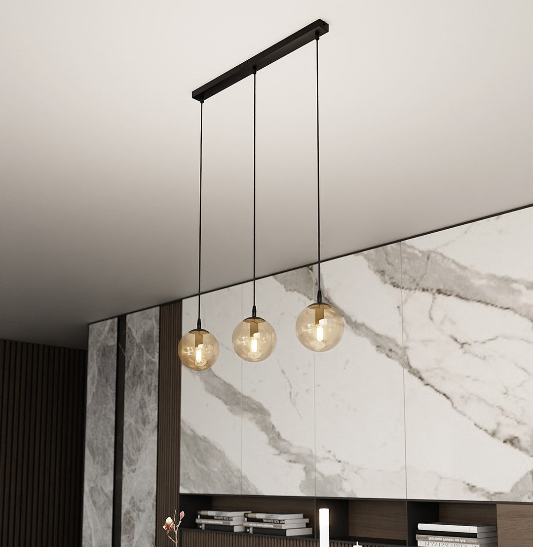 COSMO 3 Pendellampe – Sort & Ravfarvet Glas | Emibig