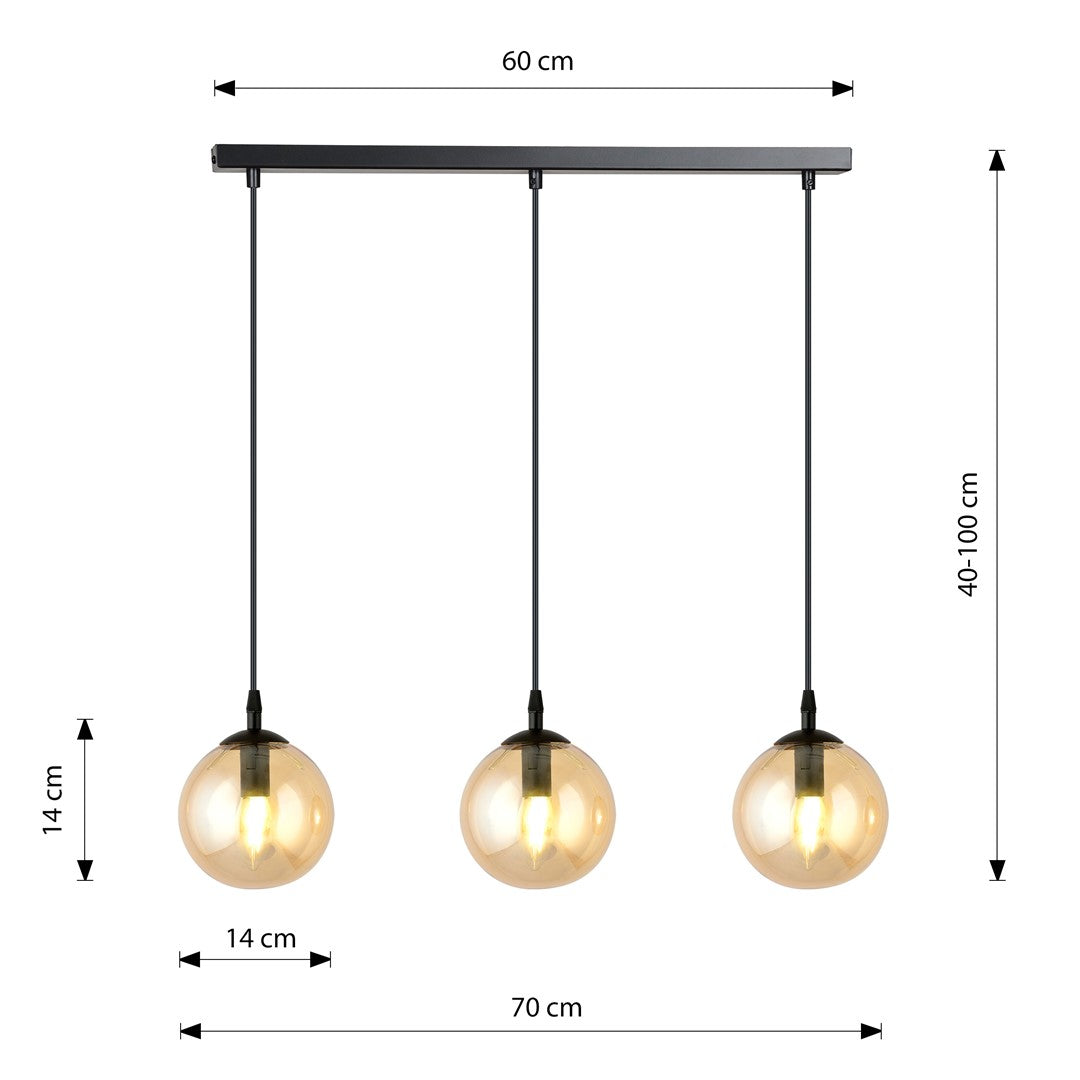 COSMO 3 Pendellampe – Sort & Ravfarvet Glas | Emibig