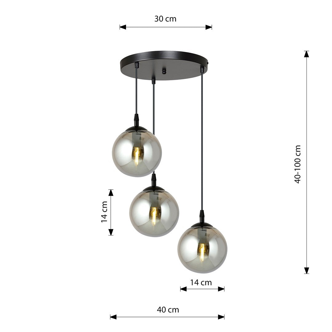 COSMO 3 PREMIUM Pendellampe – Sort & Grafitfarvet Glas | Emibig