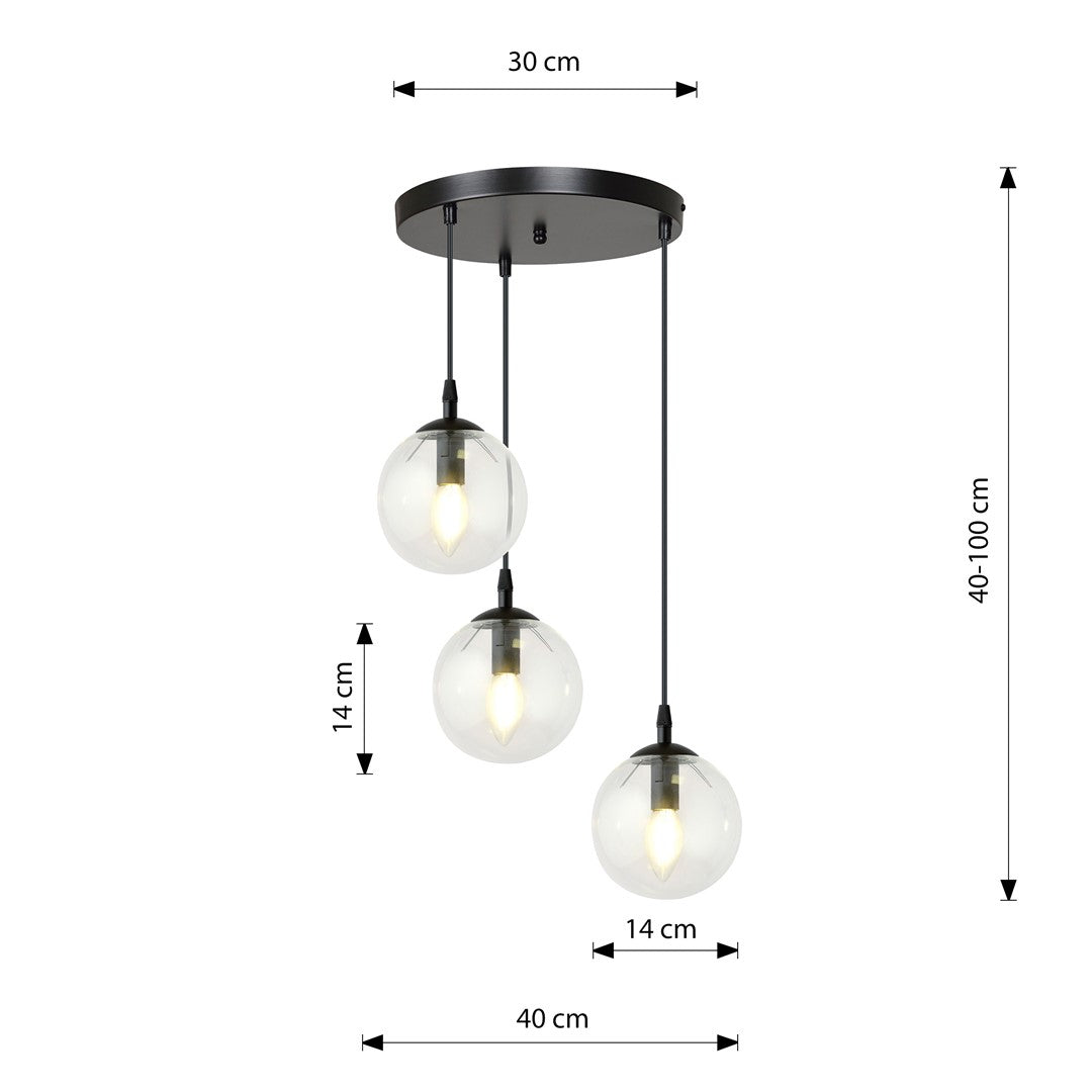 COSMO 3 PREMIUM Pendellampe – Sort & transparent Glas | Emibig