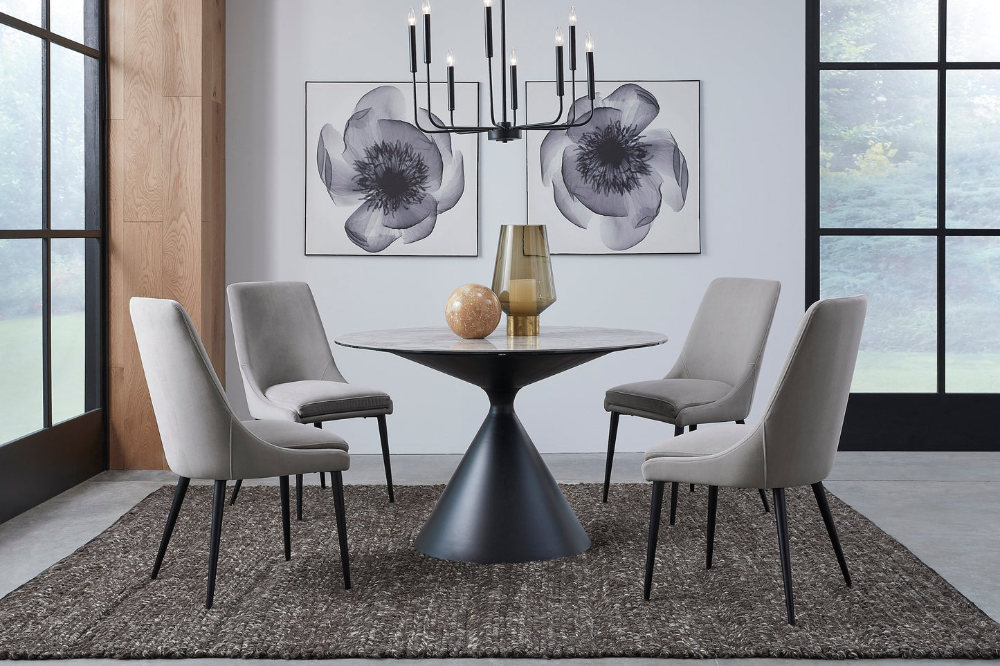 Winston - Rundt spisebord med sten top og metal base i Grigio.