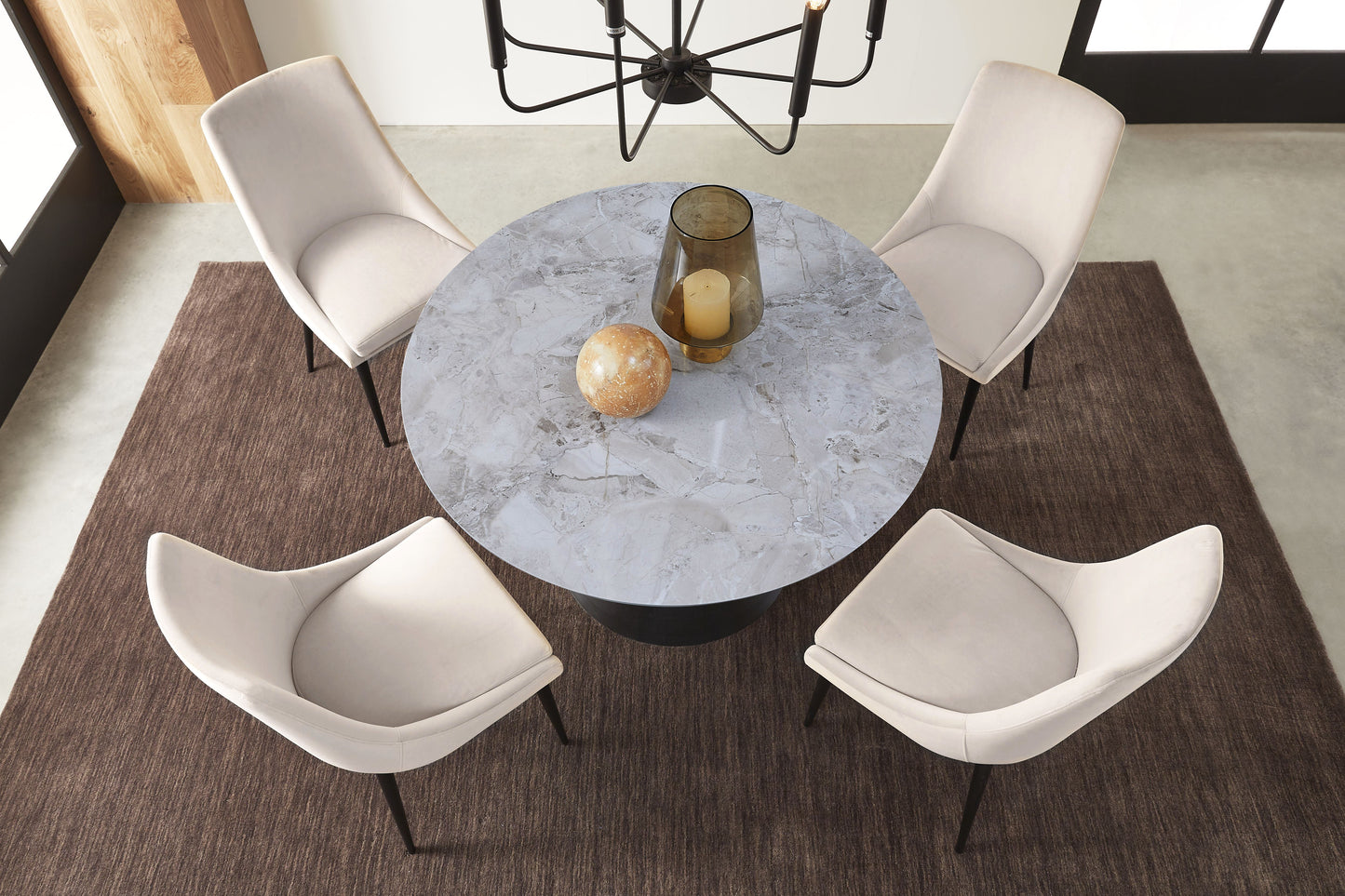 Winston - Rundt spisebord med sten top og metal base i Grigio.