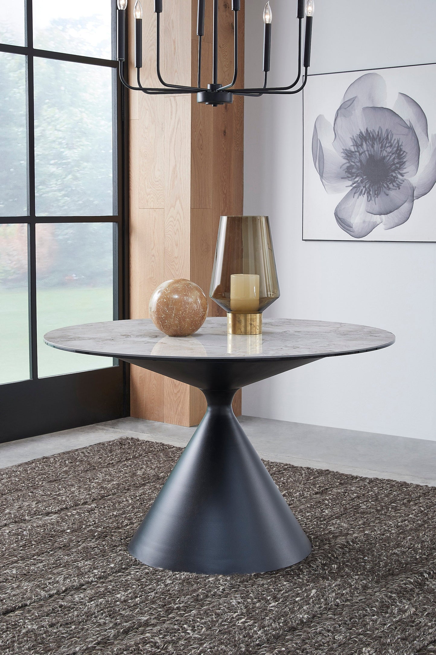 Winston - Rundt spisebord med sten top og metal base i Grigio.