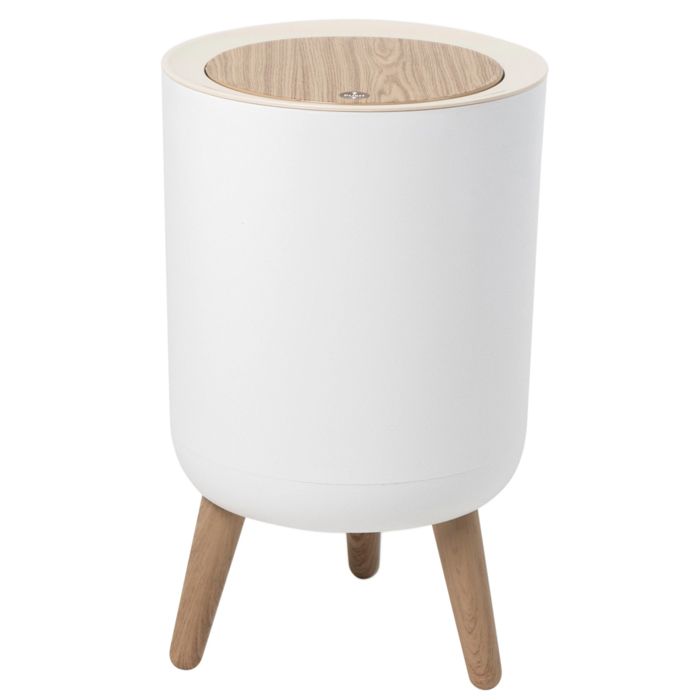 KITCHEN MOVE - Fritstående affaldsspand til badeværelse - MALMO - 7 L - Trykknapåbning - Designtræ