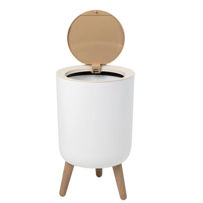 KITCHEN MOVE - Fritstående affaldsspand til badeværelse - MALMO - 7 L - Trykknapåbning - Designtræ
